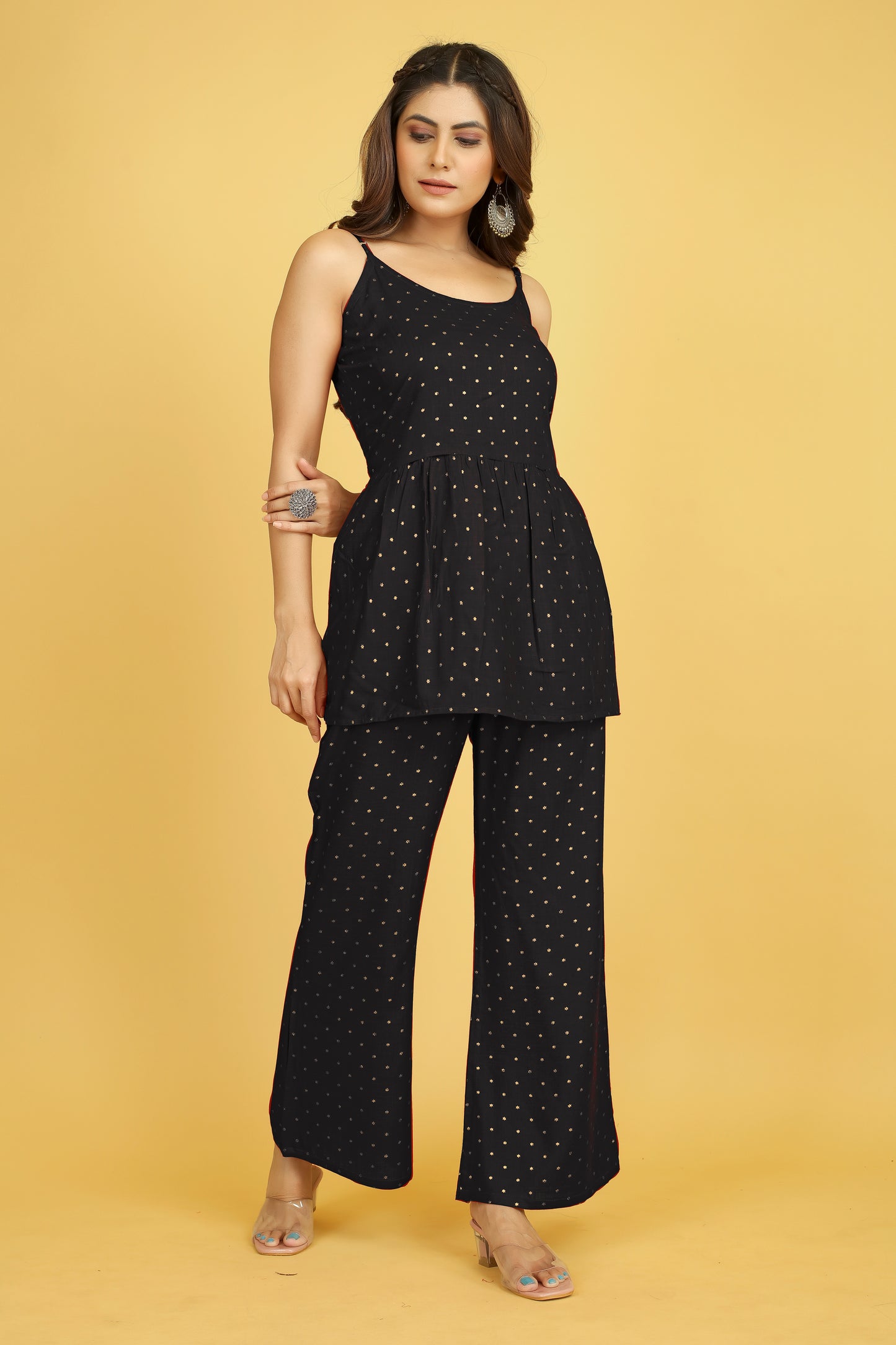 Rayon Gold Printed Loungewear Set