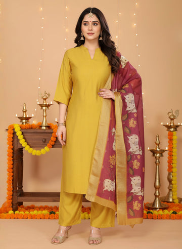 Utsav – Pure viscose Silk Kurta Pant Set with jacquard Chanderi Dupatta
