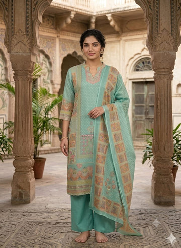 MINGORA GREEN LINEN KURTA SET WITH DUPATTA