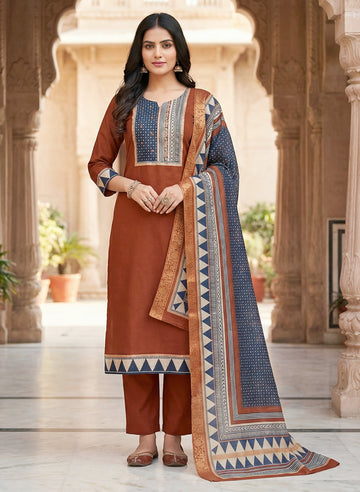 MINGORA BROWN LINEN KURTA SET WITH DUPATTA