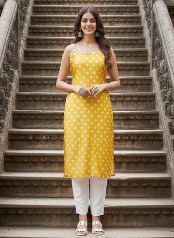 Shoulder Streps Embroidered Haldi Kurta Pant Set