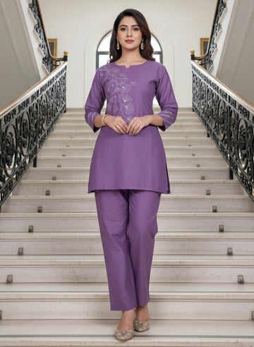 PURE COTTON  EMBROIDERED CO-ORD  SET