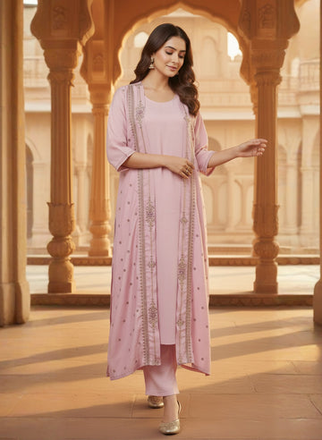 Niva-pure mal chanderi embroidered shrug with inner top and pant