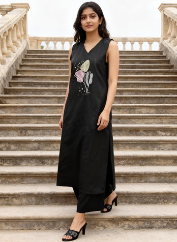 black berry embroidered sleeveless CO-ORD SET