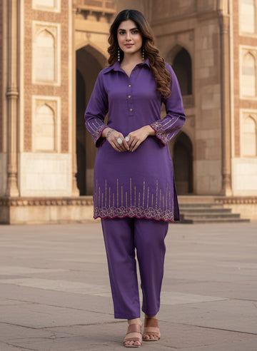 Art Silk Embroidered Co-ord Set