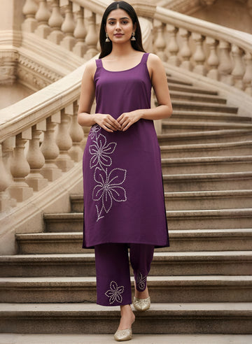 Wine colour shoulder strep embroidered co-ord set