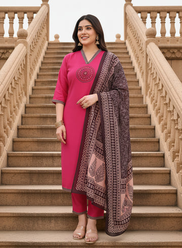 Ajrakh-Art Silk V-neck Kurta Pant Set