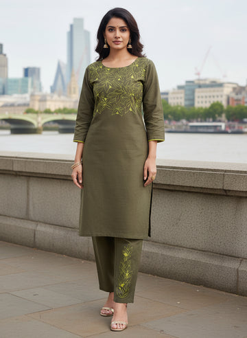 PURE COTTON  EMBROIDERED KURTA PANT SET