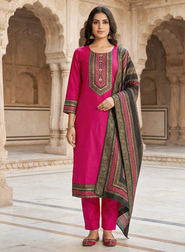MINGORA FUSIA PINK LENIN KURTA SET WITH  DUPATTA