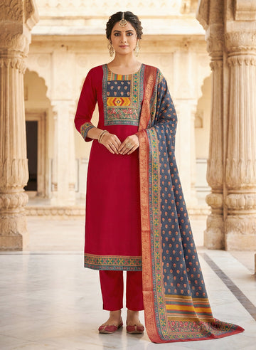 MINGORA RED LINEN KURTA SET WITH DUPATTA