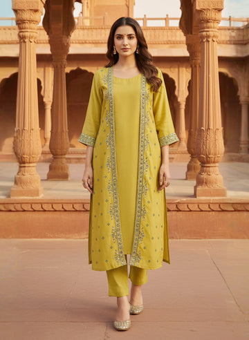 Niva-pure mal chanderi embroidered shrug with inner top and pant