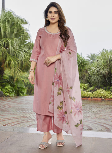 Fia-Viscose Silk Kurta Pant With Linen Brush Print Dupatta