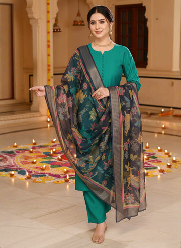 Utsav – Pure viscose Silk Kurta Pant Set with jacquard Chanderi Dupatta