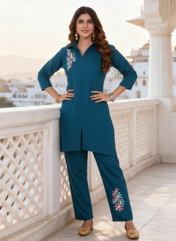 Art Silk Embroidered Co-ord Set