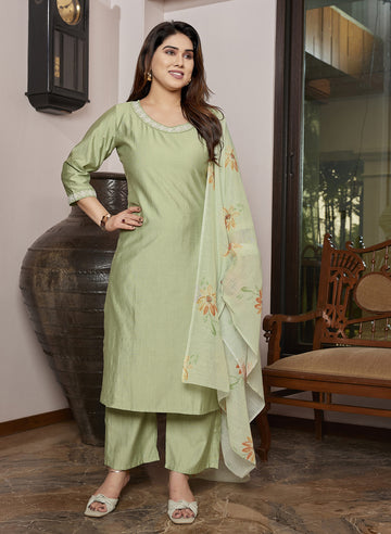 Fia-Viscose Silk Kurta Pant With Linen Brush Print Dupatta
