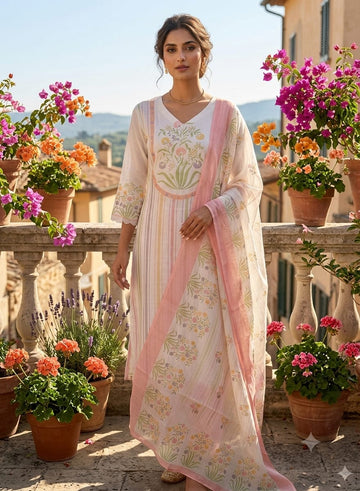MINGORA WHITE LINEN KURTA SET WITH DUPATTA