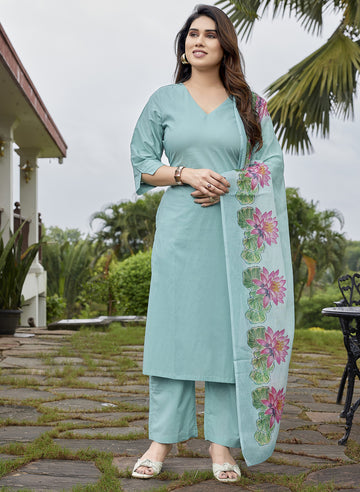 Aastha-pure cotton kurta pant set with pichwai dupatta