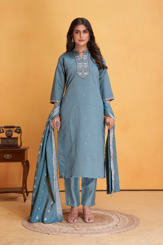 Modal Viscose Embroidered Kurta Pant & Dupatta Set
