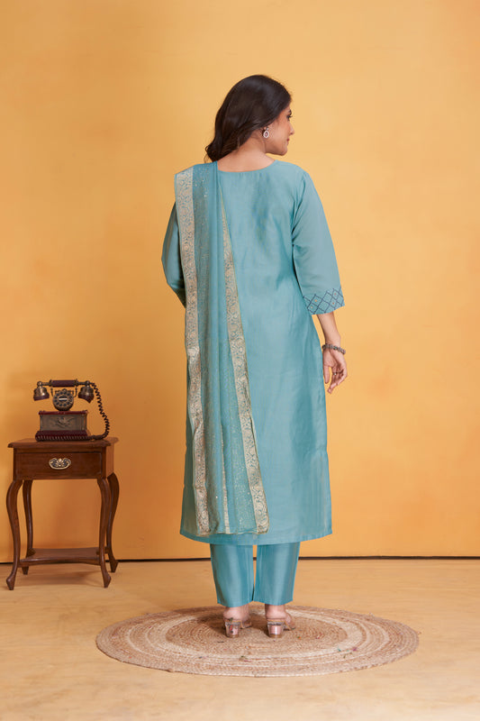 Modal Viscose Embroidered Kurta Pant & Dupatta Set