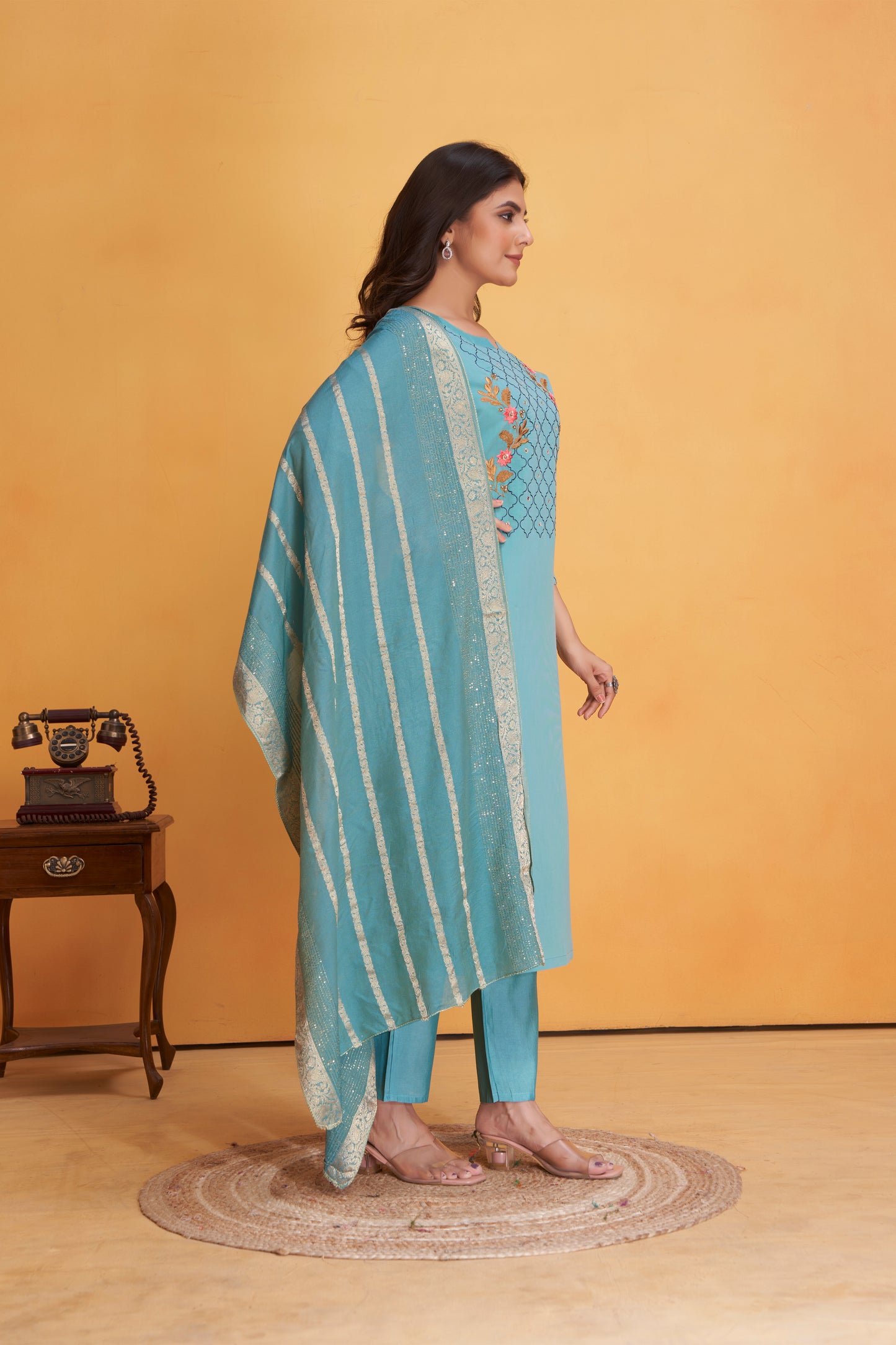 Modal Viscose Embroidered Kurta Pant & Dupatta Set