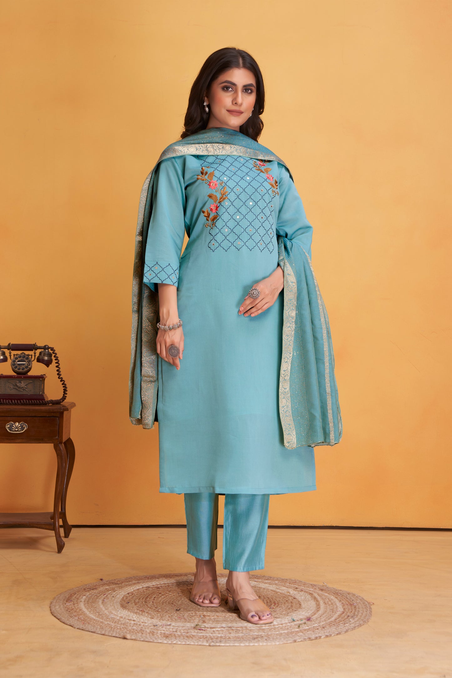 Modal Viscose Embroidered Kurta Pant & Dupatta Set