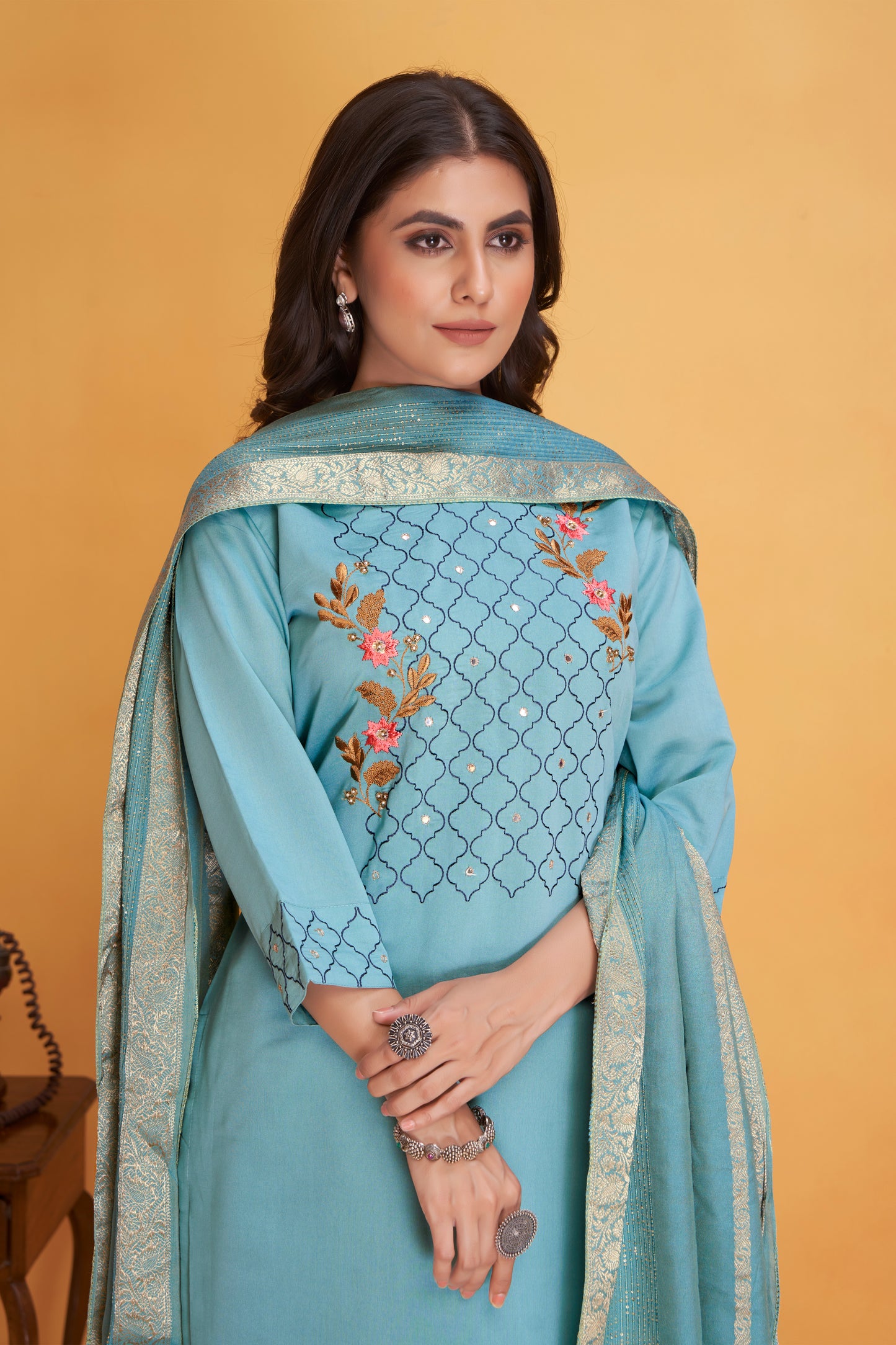 Modal Viscose Embroidered Kurta Pant & Dupatta Set