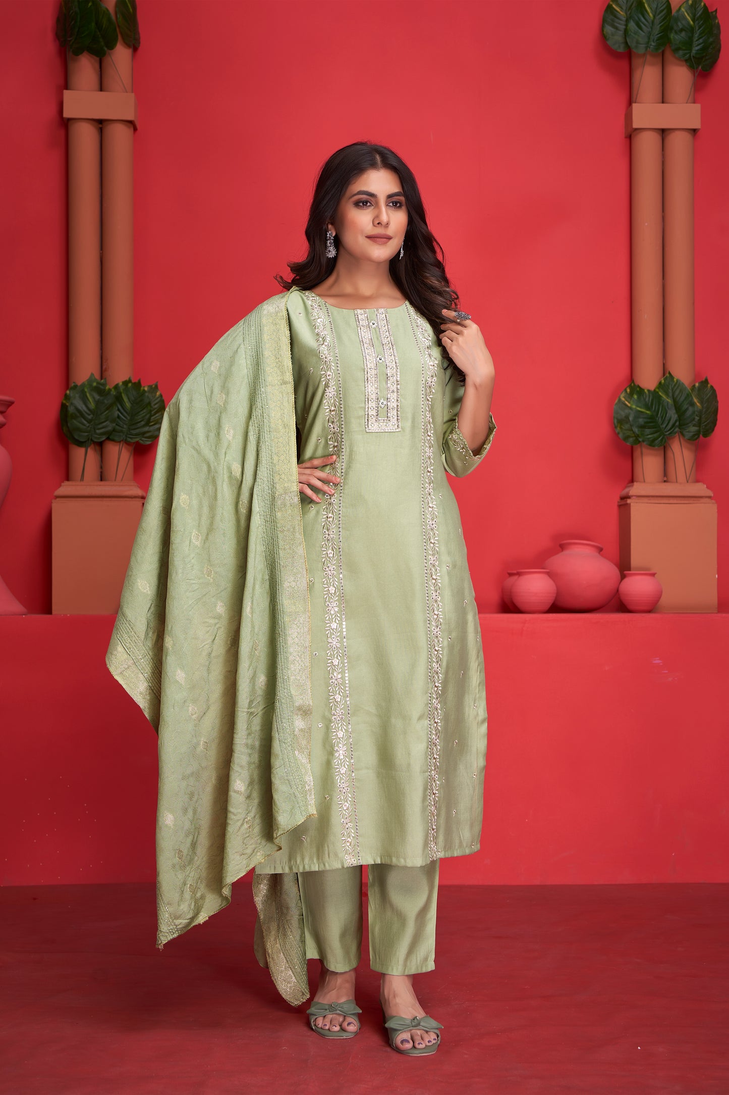 Modal Viscose Embroidered Kurta Pant & Dupatta Set