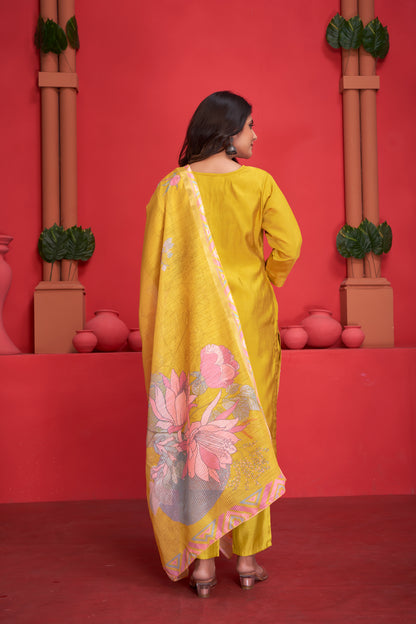 Modal Viscose Embroidered Kurta Pant & Dupatta Set