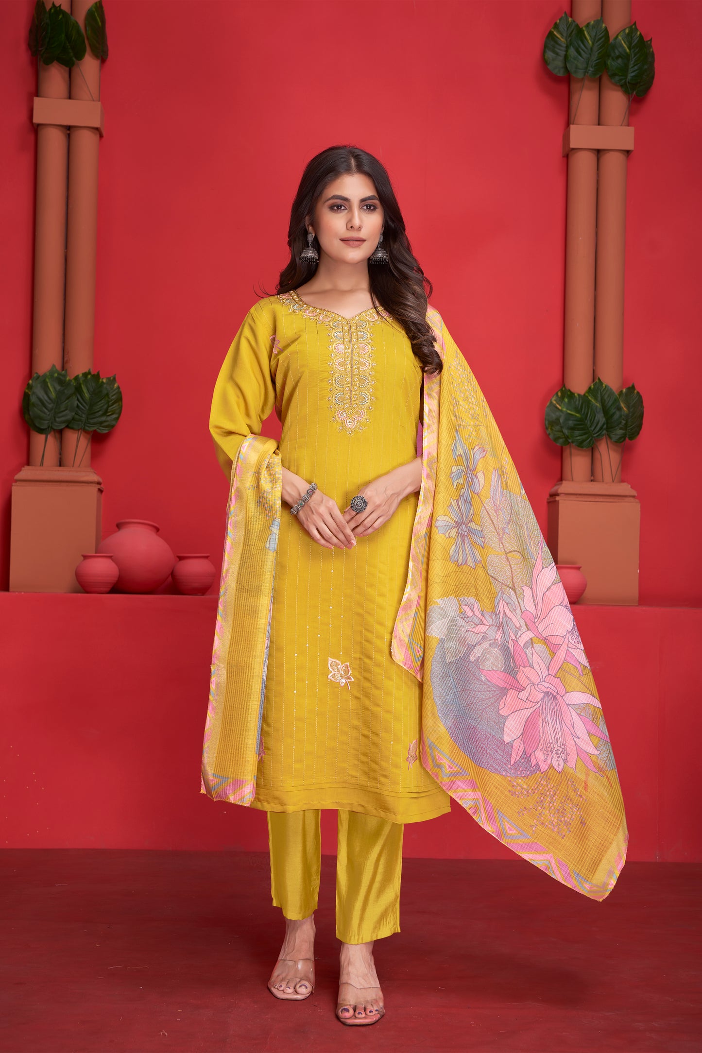 Modal Viscose Embroidered Kurta Pant & Dupatta Set
