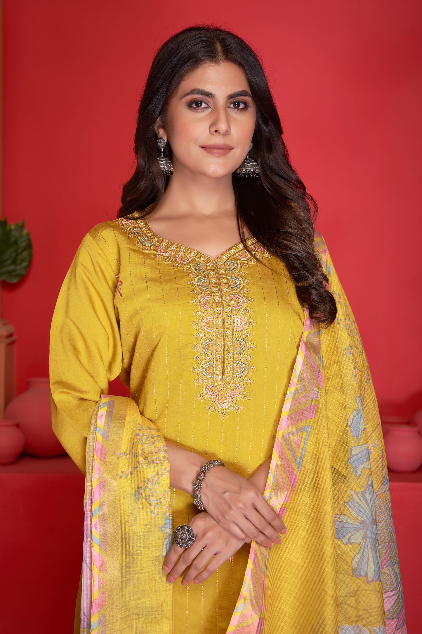 Modal Viscose Embroidered Kurta Pant & Dupatta Set