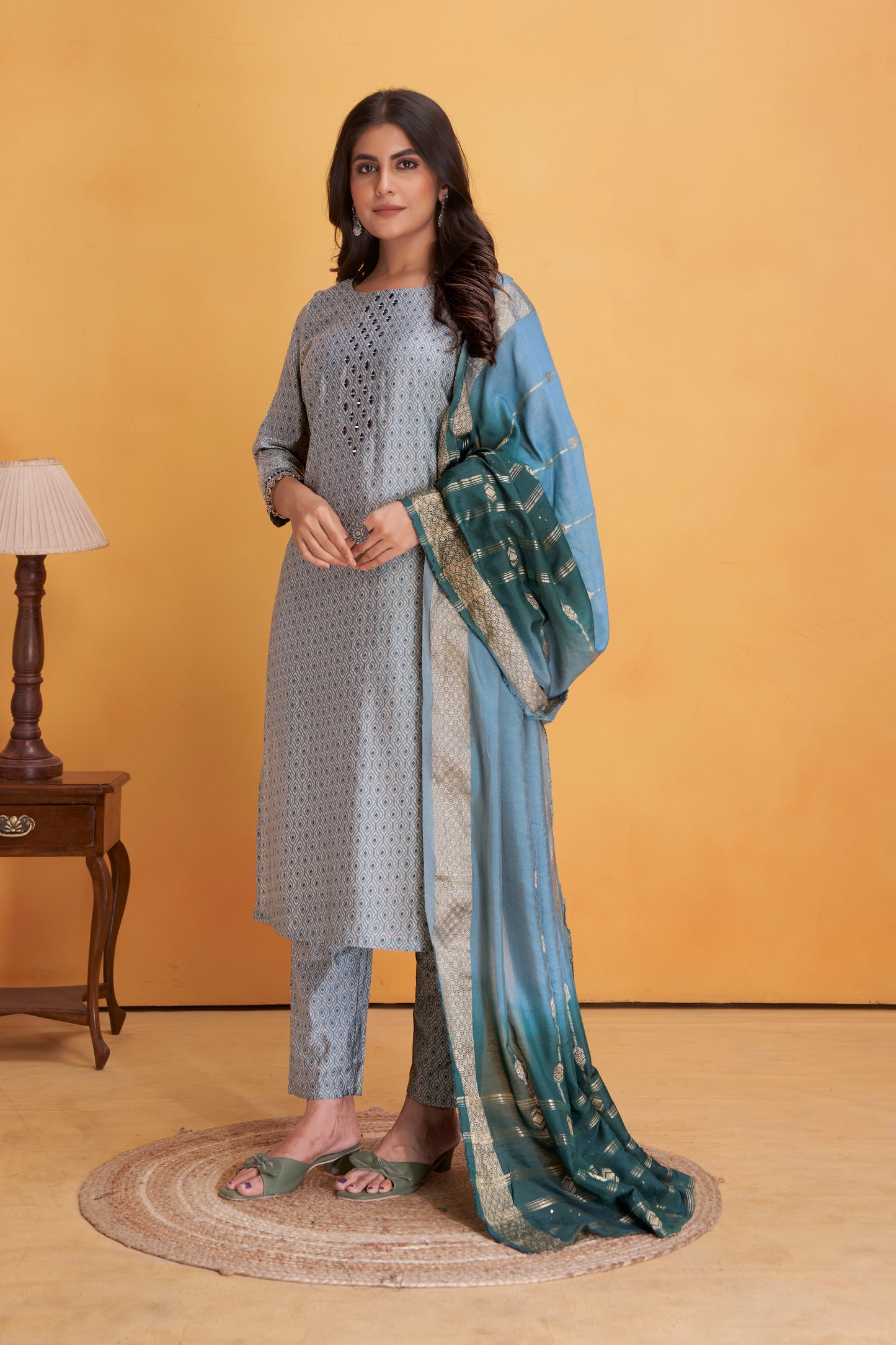 Modal Viscose Embroidered Kurta Pant & Dupatta Set