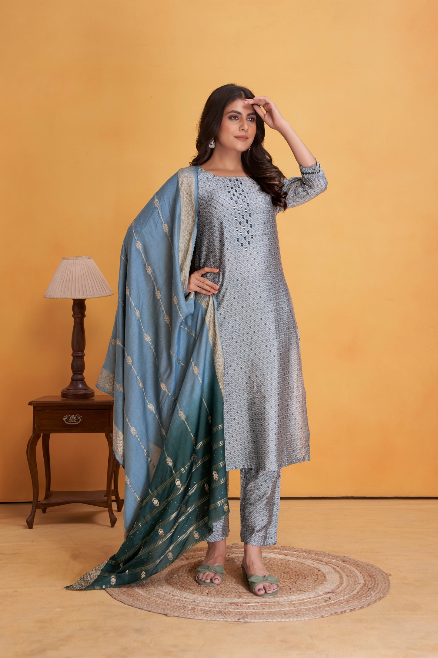 Modal Viscose Embroidered Kurta Pant & Dupatta Set