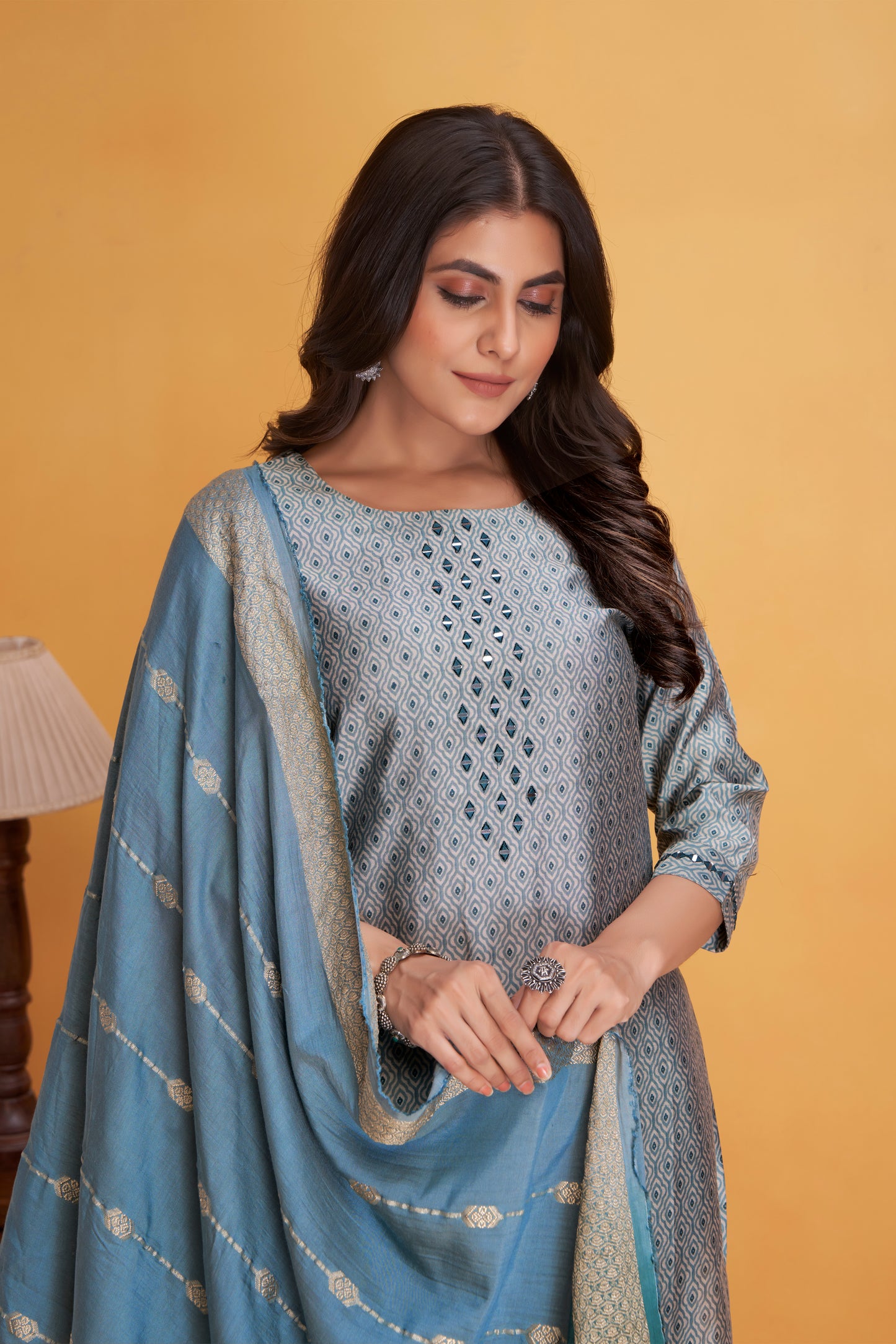 Modal Viscose Embroidered Kurta Pant & Dupatta Set