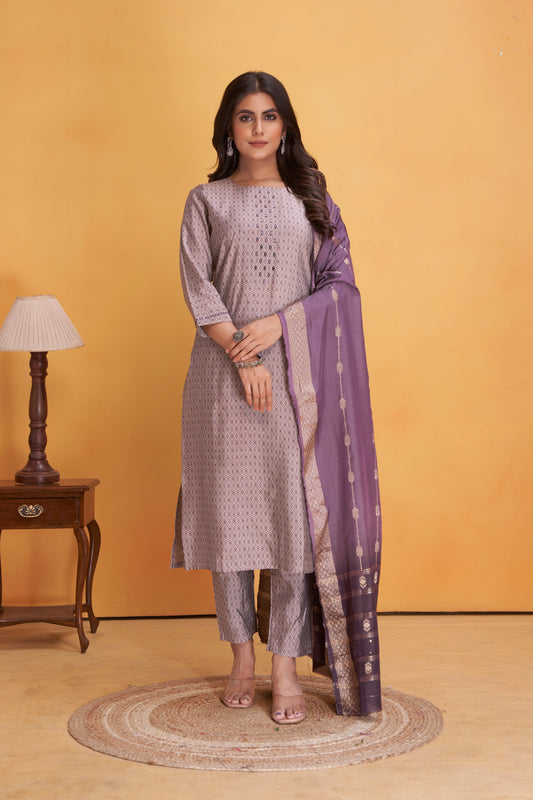 Modal Viscose Embroidered Kurta Pant & Dupatta Set