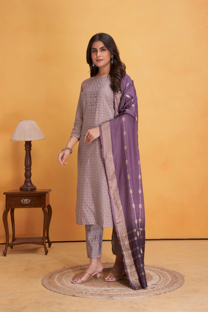 Modal Viscose Embroidered Kurta Pant & Dupatta Set