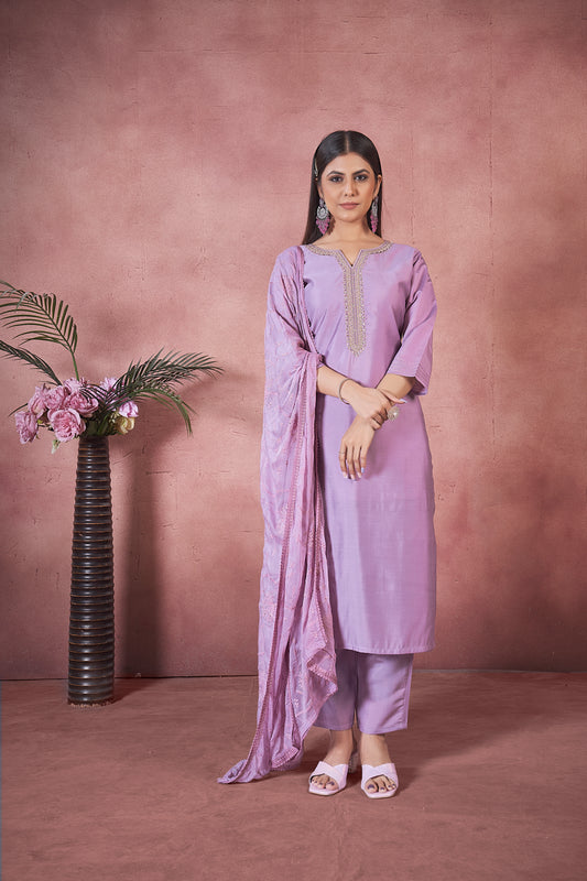 Modal Viscose Embroidered Kurta Pant & Dupatta Set