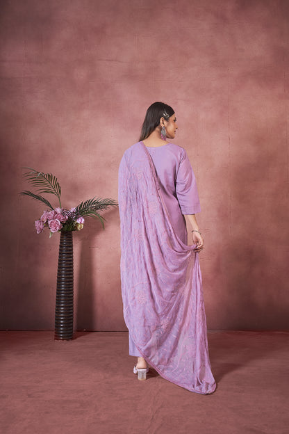 Modal Viscose Embroidered Kurta Pant & Dupatta Set