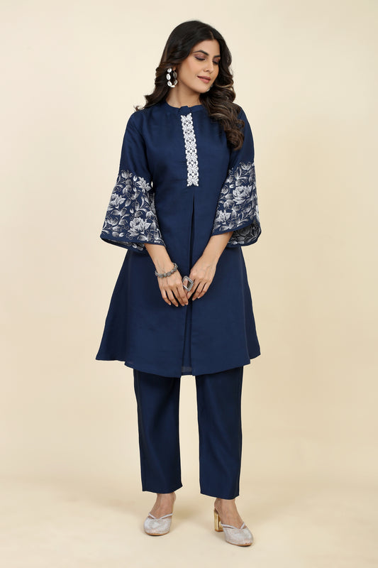 Elegant Viscose bell embroidered co-ord's