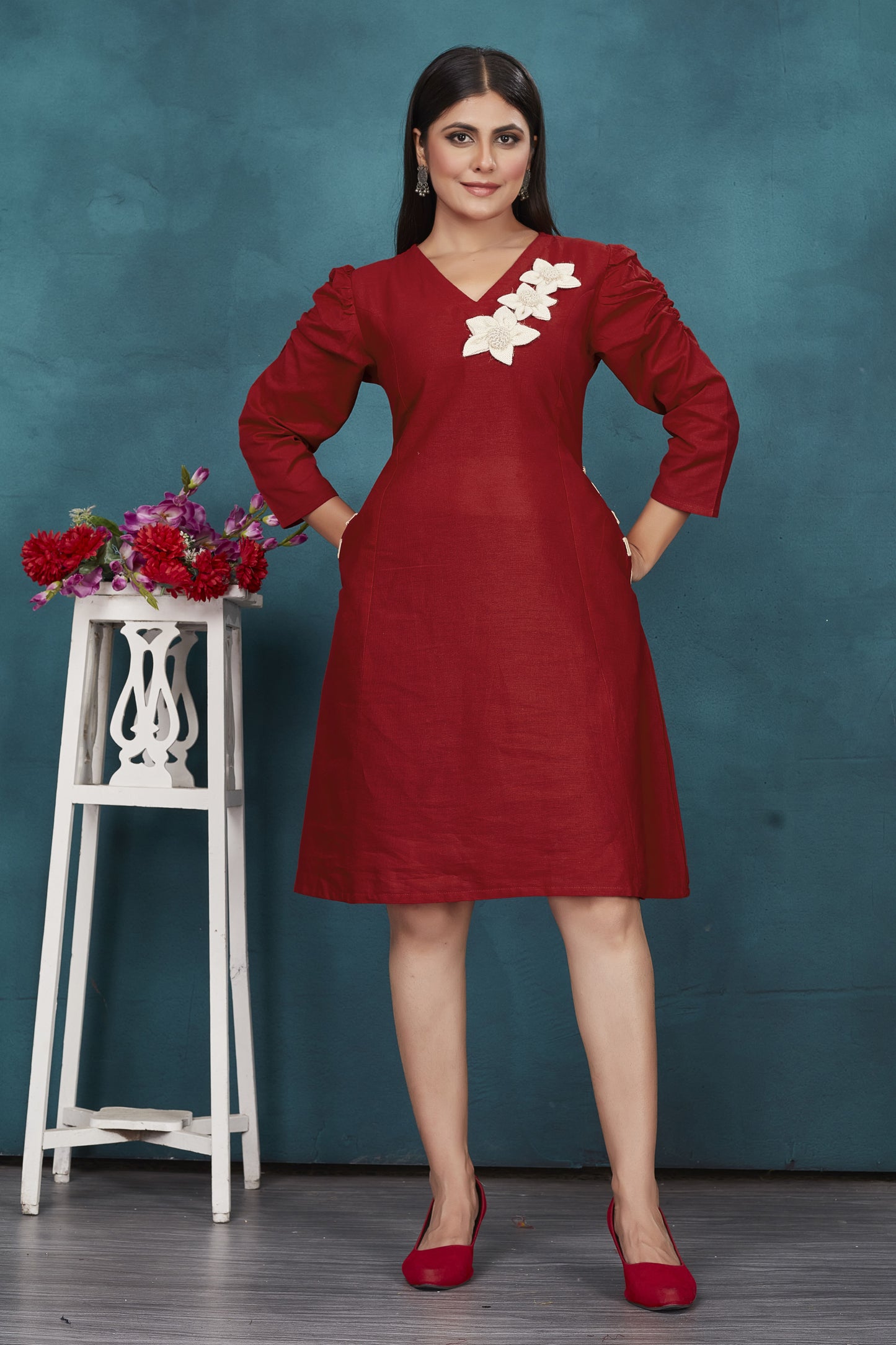 Cotton Flex Embroidered A-line Kurta