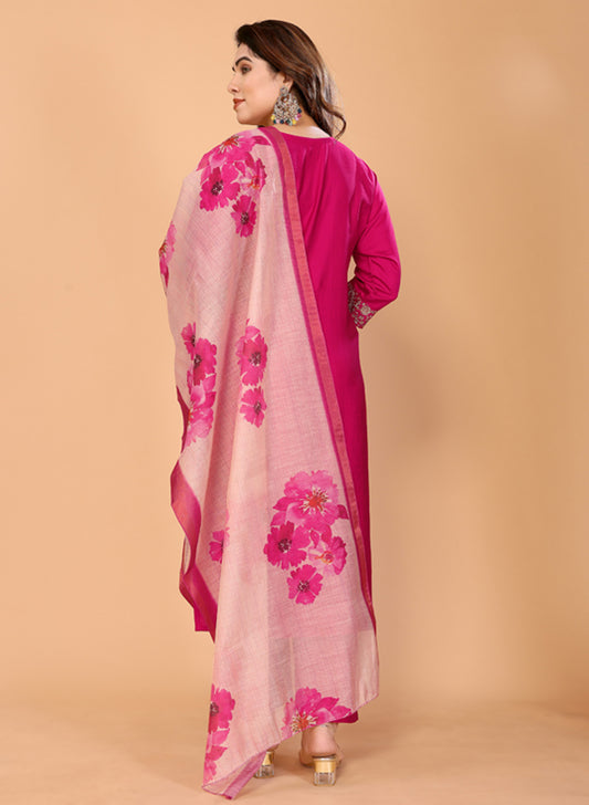 Glory-Pure Viscose Silk Embroidered Kurta Pant Dupatta Set