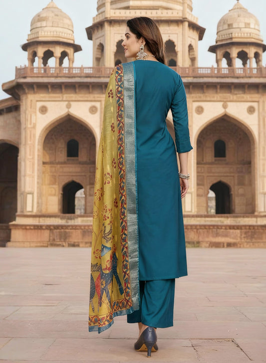 Utsav – Pure viscose Silk Kurta Pant Set with jacquard Chanderi Dupatta