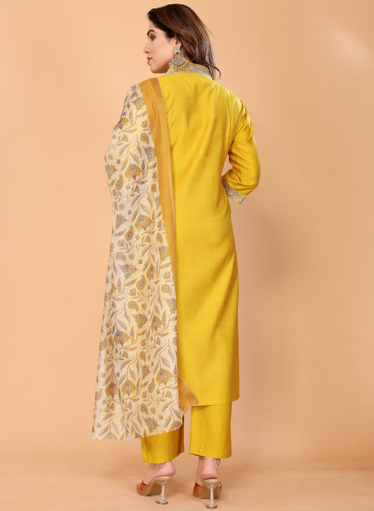 Glory-Pure Viscose Silk Embroidered Kurta Pant Dupatta Set