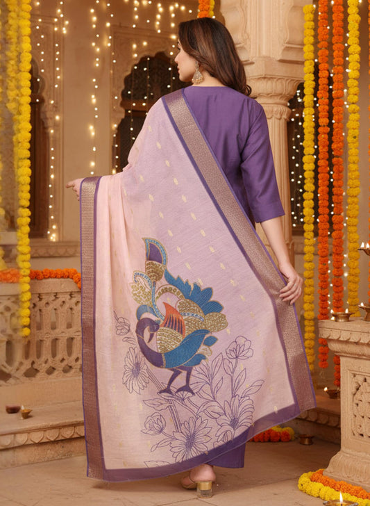 Utsav – Pure viscose Silk Kurta Pant Set with jacquard Chanderi Dupatta