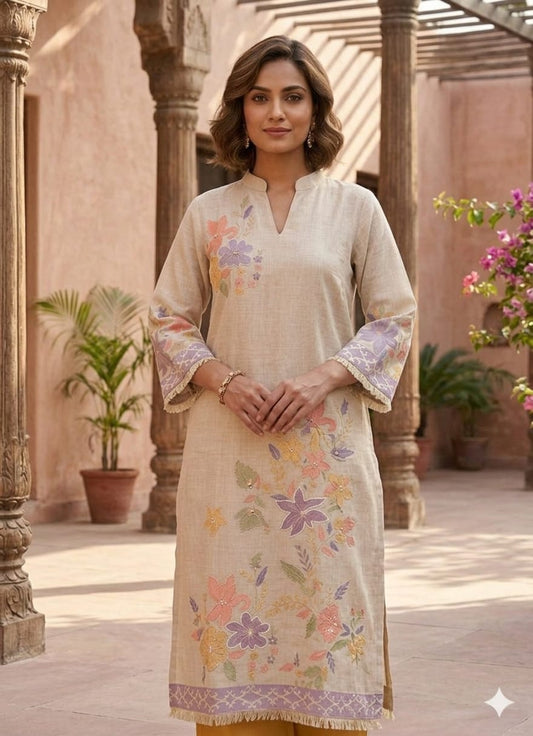 MINGORA YELLOW LINEN KURTA SET WITH DUPATTA