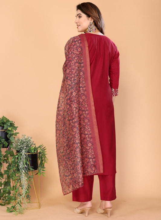Glory-Pure Viscose Silk Embroidered Kurta Pant Dupatta Set