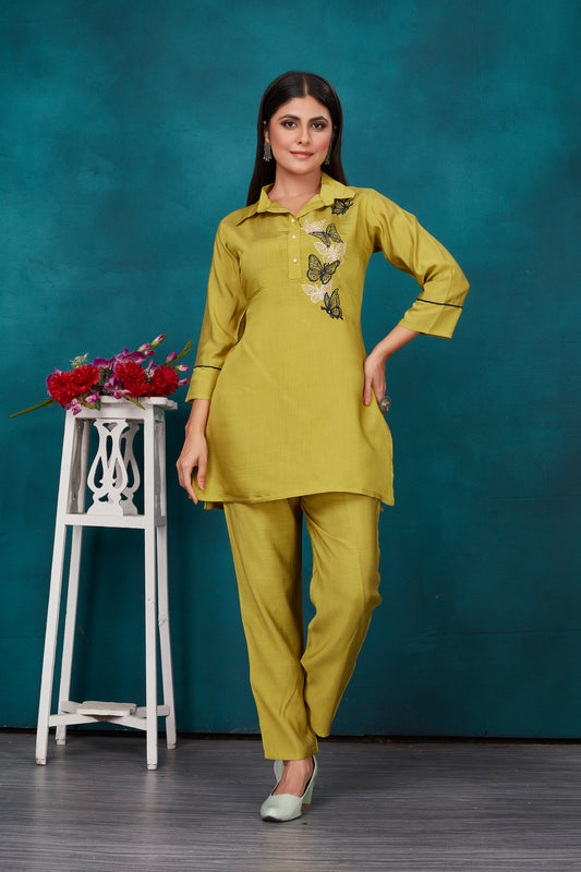 Butterfly Viscose embroidered co-ord's