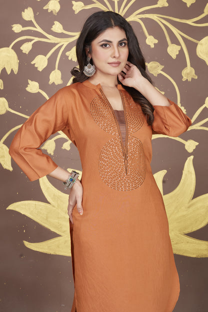 Rust Viscose sequence embroidered co-ord's