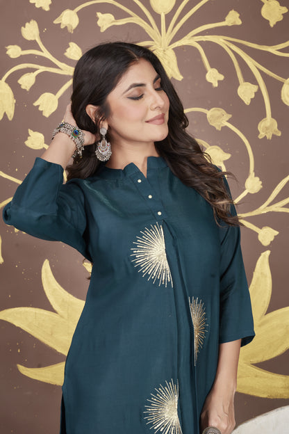 Elegant Viscose cube sequence embroidered co-ord's