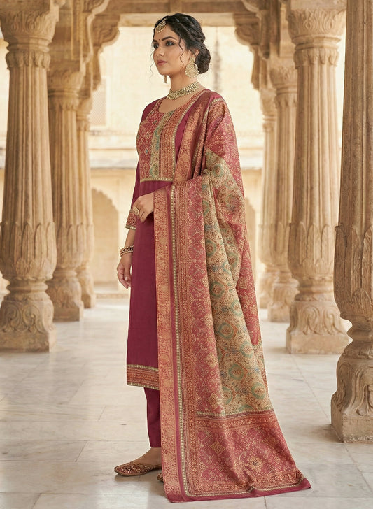 MINGORA MAGENTA LENIN KURTA SET WITH DUPATTA