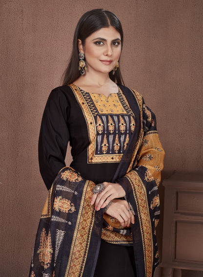 Ajrakh Yoke Black Modal Viscose Kurta Pant & Dupatta Set